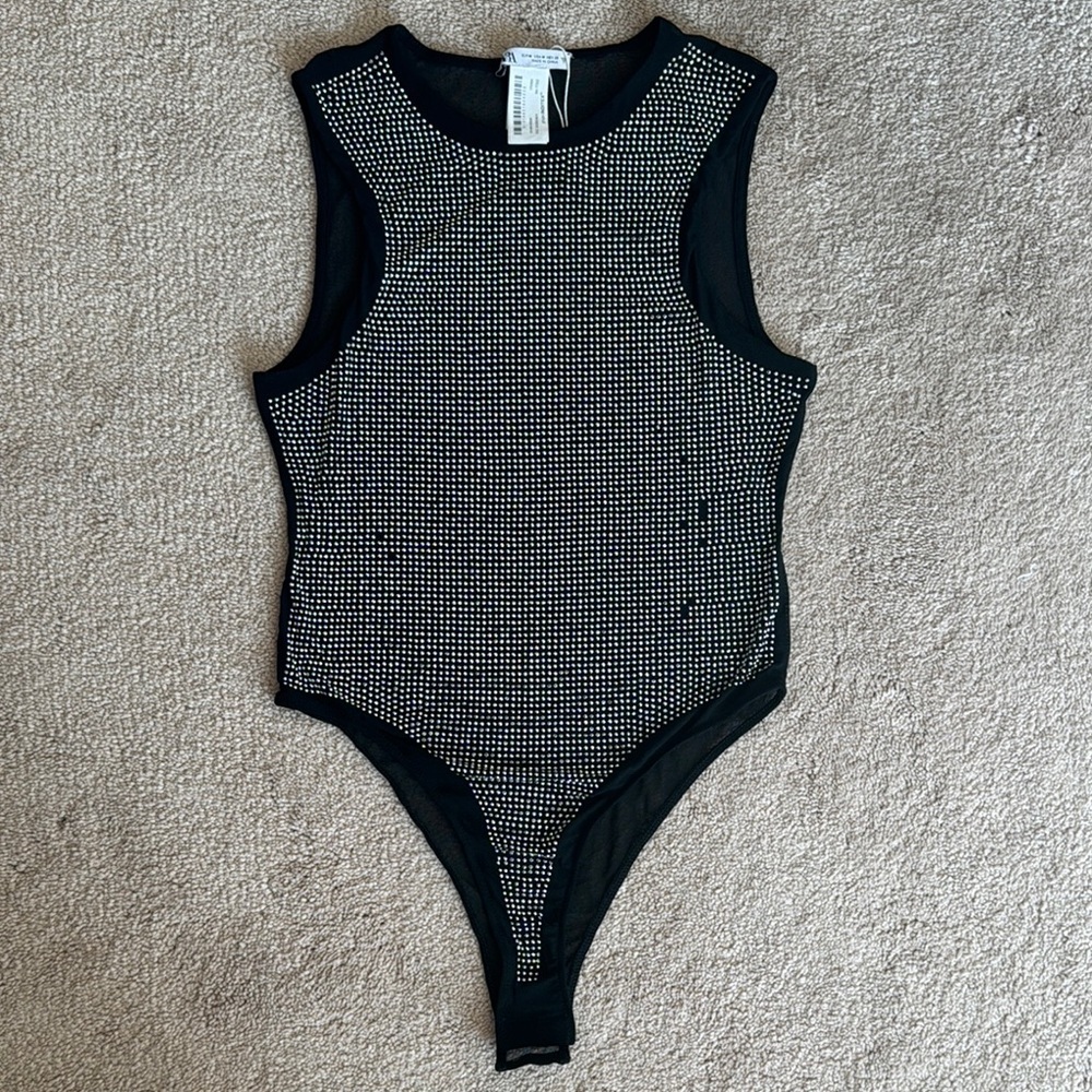 Zara Black & Silver rhinestone Bodysuit One Piece - Picture 2 of 8
